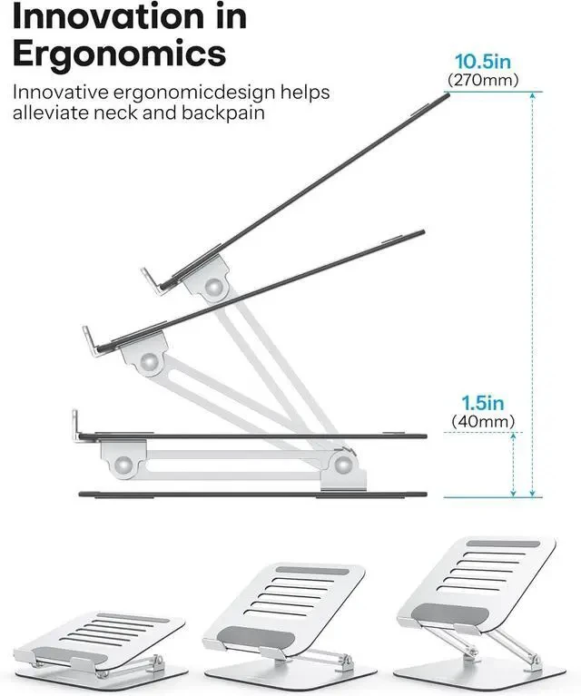 Alt view image 3 of 7 - Laptop Stand for Desk Ergonomic Metal Adjustable Laptop Stand Laptop Holder Riser with Cooling Function Computer Stand Compatible with MacBook and All Laptops (10-17.2 inch) Silver
