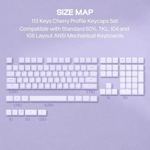 Alt view image 3 of 7 - AegisSil Keycap Set, Silicone Material, Cherry Profile, 113 Keys, 65%/75%/96%/Full Size, Custom Keyboard Keycaps Set for Cherry MX, Kailh, Outemu, Gateron Mechanical Gaming Keyboard (Purple)