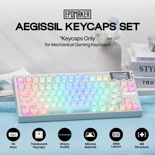 Alt view image 2 of 7 - AegisSil Keycap Set, Silicone Material, Cherry Profile, 113 Keys, 65%/75%/96%/Full Size, Custom Keyboard Keycaps Set for Cherry MX, Kailh, Outemu, Gateron Mechanical Gaming Keyboard (White)