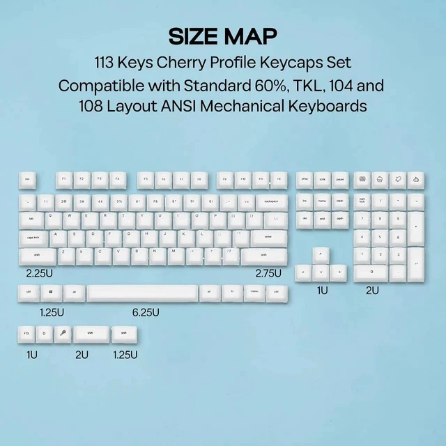 Alt view image 3 of 7 - AegisSil Keycap Set, Silicone Material, Cherry Profile, 113 Keys, 65%/75%/96%/Full Size, Custom Keyboard Keycaps Set for Cherry MX, Kailh, Outemu, Gateron Mechanical Gaming Keyboard (White)