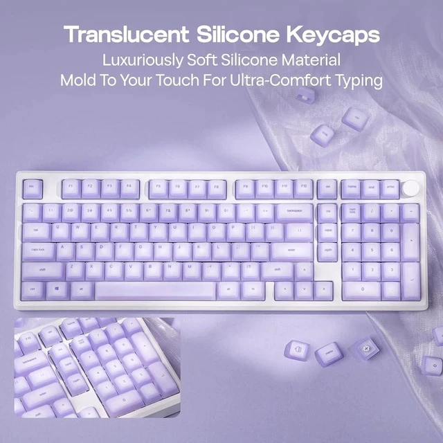 Alt view image 5 of 7 - AegisSil Keycap Set, Silicone Material, Cherry Profile, 113 Keys, 65%/75%/96%/Full Size, Custom Keyboard Keycaps Set for Cherry MX, Kailh, Outemu, Gateron Mechanical Gaming Keyboard (Purple)