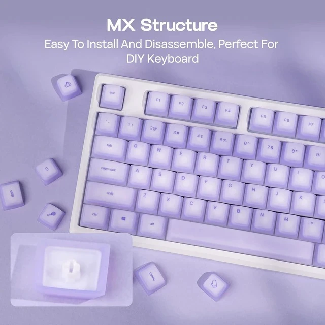 Alt view image 7 of 7 - AegisSil Keycap Set, Silicone Material, Cherry Profile, 113 Keys, 65%/75%/96%/Full Size, Custom Keyboard Keycaps Set for Cherry MX, Kailh, Outemu, Gateron Mechanical Gaming Keyboard (Purple)