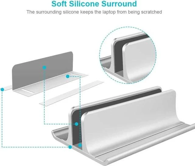 Alt view image 4 of 7 - 3-in-1 Aluminum Laptop Stand Vertical Laptop Stand Holder for Desk with Adjustable Dock Space-Saving Organizer for All MacBook Surface HP up to 17.3 inch