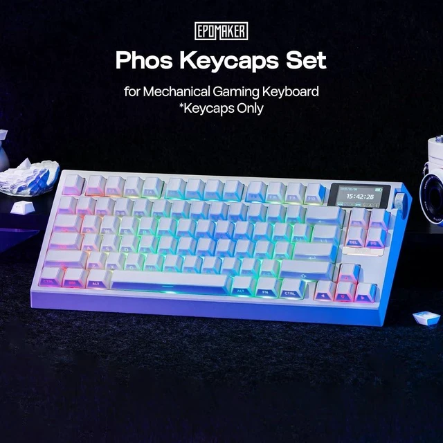 Alt view image 2 of 7 - Phos Keycaps Set - 136 Keys Side-Printed Shine Through Keycaps, Cherry Profile, PBT+PC, MX-Stem Compatible for 61/68/84/87/98/100/104 ANSI Layout Mechanical Gaming Keyboards