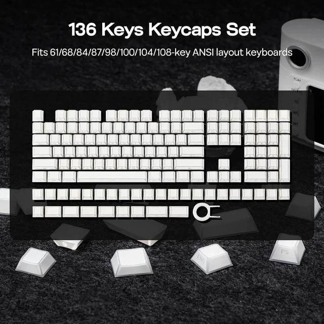 Alt view image 5 of 7 - Phos Keycaps Set - 136 Keys Side-Printed Shine Through Keycaps, Cherry Profile, PBT+PC, MX-Stem Compatible for 61/68/84/87/98/100/104 ANSI Layout Mechanical Gaming Keyboards