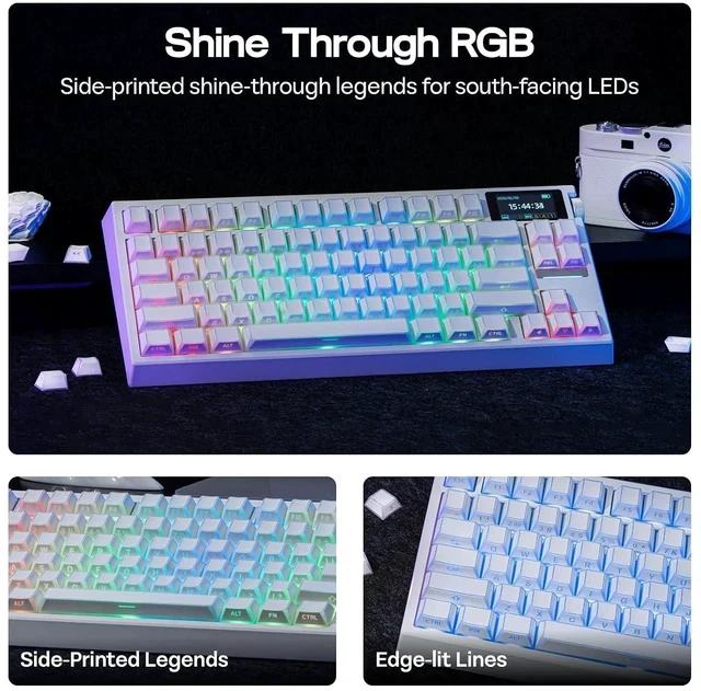 Alt view image 6 of 7 - Phos Keycaps Set - 136 Keys Side-Printed Shine Through Keycaps, Cherry Profile, PBT+PC, MX-Stem Compatible for 61/68/84/87/98/100/104 ANSI Layout Mechanical Gaming Keyboards