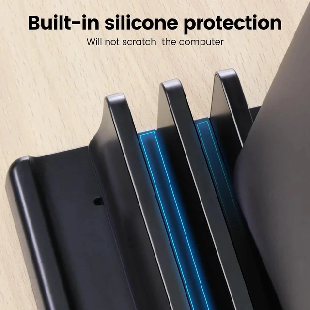 Alt view image 3 of 7 - 3-Slot Vertical Laptop Stand Holder Adjustable ABS Plastic Desktop Notebook Dock Vertical Laptop Stand Space-Saving for All MacBook/Surface//HP//Chrome Book