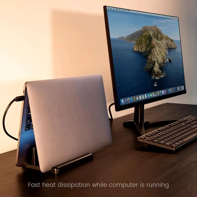 Alt view image 4 of 7 - 3-Slot Vertical Laptop Stand Holder Adjustable ABS Plastic Desktop Notebook Dock Vertical Laptop Stand Space-Saving for All MacBook/Surface//HP//Chrome Book