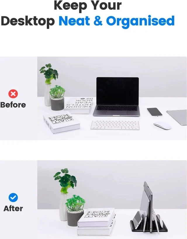 Alt view image 6 of 7 - 3-Slot Vertical Laptop Stand Holder Adjustable ABS Plastic Desktop Notebook Dock Vertical Laptop Stand Space-Saving for All MacBook/Surface//HP//Chrome Book