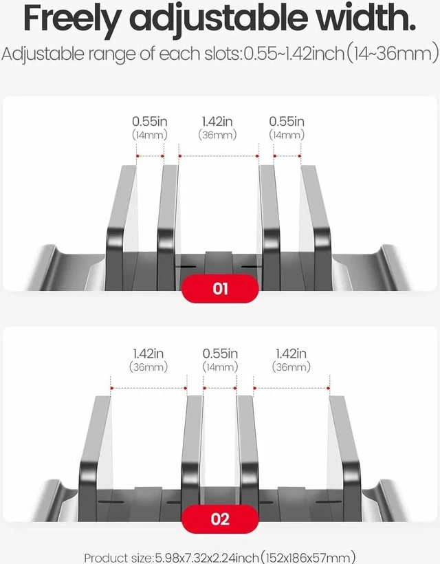 Alt view image 5 of 7 - 3-Slot Vertical Laptop Stand Holder Adjustable ABS Plastic Desktop Notebook Dock Vertical Laptop Stand Space-Saving for All MacBook/Surface//HP//Chrome Book