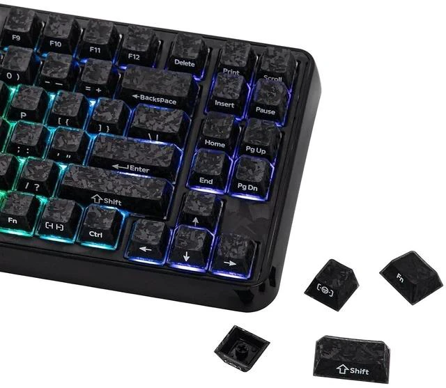 Main image of Frost Jelly Keycaps Set, 126 Keys Forged Carbon Fiber Keycaps | Cherry Profile, ABS+PC, MX-Style Compatible for 61/68/84/87/98/100/104/108 ANSI Layout Mechanical Gaming Keyboards (Black)