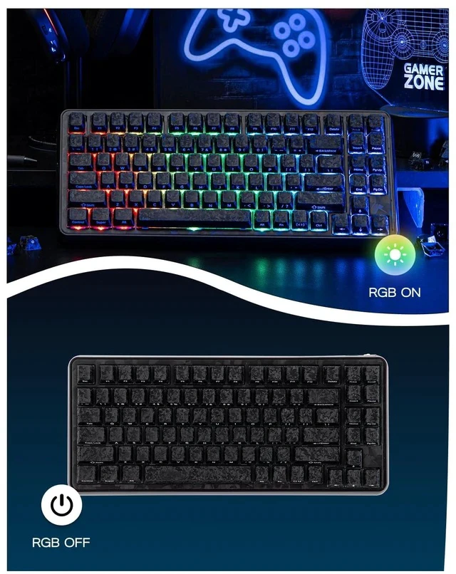 Alt view image 4 of 7 - Frost Jelly Keycaps Set, 126 Keys Forged Carbon Fiber Keycaps | Cherry Profile, ABS+PC, MX-Style Compatible for 61/68/84/87/98/100/104/108 ANSI Layout Mechanical Gaming Keyboards (Black)