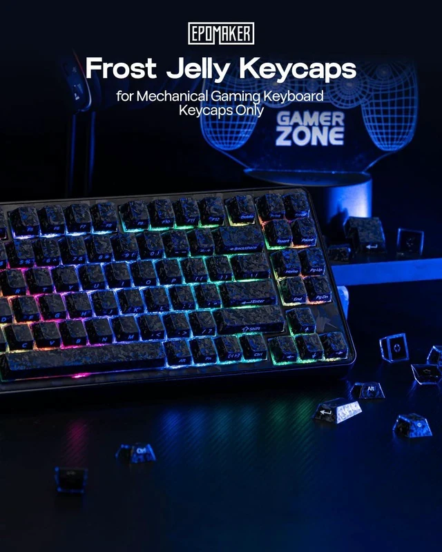 Alt view image 2 of 7 - Frost Jelly Keycaps Set, 126 Keys Forged Carbon Fiber Keycaps | Cherry Profile, ABS+PC, MX-Style Compatible for 61/68/84/87/98/100/104/108 ANSI Layout Mechanical Gaming Keyboards (Black)