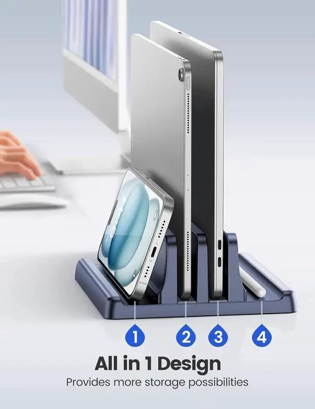 Alt view image 2 of 7 - 4 in 1 Vertical Laptop Stand Holder Adjustable ABS Plastic Desktop Management Notebook Dock Vertical Laptop Stand Space-Saving for All MacBook/Surface//HP//Chrome Book(Drak Blue)