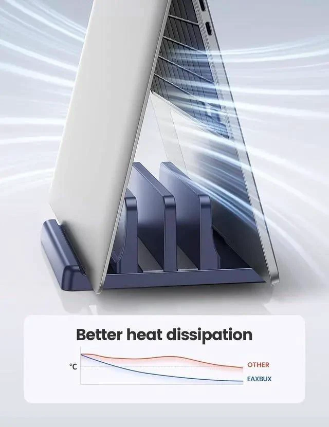 Alt view image 4 of 7 - 4 in 1 Vertical Laptop Stand Holder Adjustable ABS Plastic Desktop Management Notebook Dock Vertical Laptop Stand Space-Saving for All MacBook/Surface//HP//Chrome Book(Drak Blue)