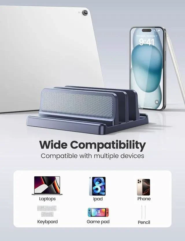 Alt view image 5 of 7 - 4 in 1 Vertical Laptop Stand Holder Adjustable ABS Plastic Desktop Management Notebook Dock Vertical Laptop Stand Space-Saving for All MacBook/Surface//HP//Chrome Book(Drak Blue)