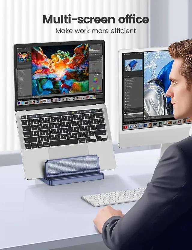 Alt view image 7 of 7 - 4 in 1 Vertical Laptop Stand Holder Adjustable ABS Plastic Desktop Management Notebook Dock Vertical Laptop Stand Space-Saving for All MacBook/Surface//HP//Chrome Book(Drak Blue)