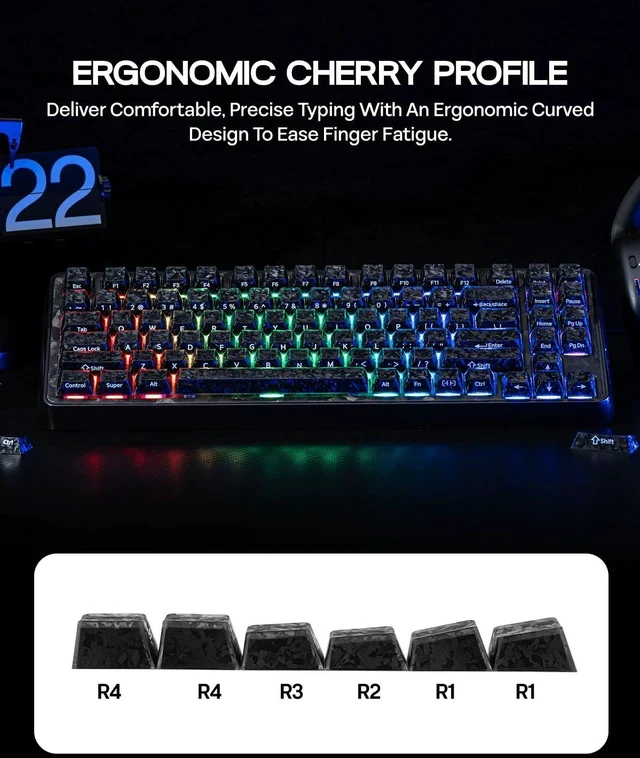Alt view image 5 of 7 - Frost Jelly Keycaps Set, 126 Keys Forged Carbon Fiber Keycaps | Cherry Profile, ABS+PC, MX-Style Compatible for 61/68/84/87/98/100/104/108 ANSI Layout Mechanical Gaming Keyboards (Black)
