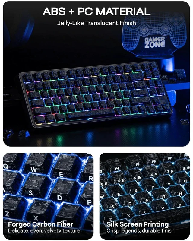Alt view image 6 of 7 - Frost Jelly Keycaps Set, 126 Keys Forged Carbon Fiber Keycaps | Cherry Profile, ABS+PC, MX-Style Compatible for 61/68/84/87/98/100/104/108 ANSI Layout Mechanical Gaming Keyboards (Black)