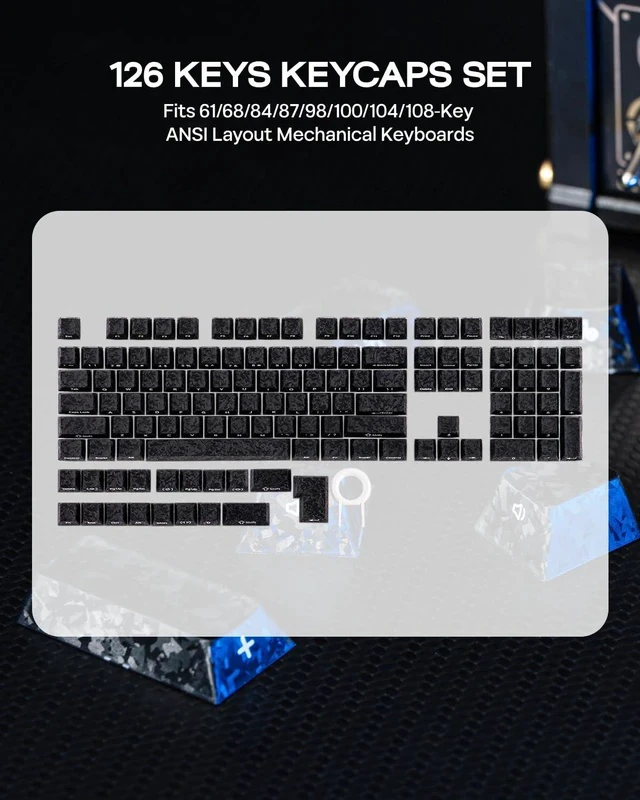 Alt view image 7 of 7 - Frost Jelly Keycaps Set, 126 Keys Forged Carbon Fiber Keycaps | Cherry Profile, ABS+PC, MX-Style Compatible for 61/68/84/87/98/100/104/108 ANSI Layout Mechanical Gaming Keyboards (Black)