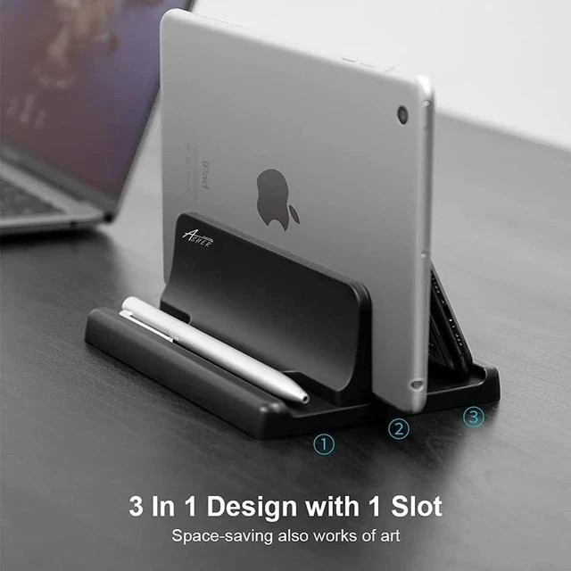 Alt view image 2 of 6 - Vertical Laptop Holder, Vertical Laptop Stand With Adjustable Dock Size, Macbook Stand Made Of Premium Abs Plastic, 3 In 1 Design Space-Ng For All Cellphones, Macbooks