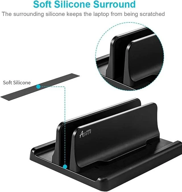 Alt view image 3 of 6 - Vertical Laptop Holder, Vertical Laptop Stand With Adjustable Dock Size, Macbook Stand Made Of Premium Abs Plastic, 3 In 1 Design Space-Ng For All Cellphones, Macbooks