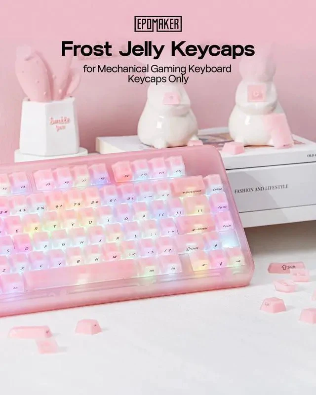 Alt view image 2 of 7 - Frost Jelly Keycaps Set, 126 Keys Forged Carbon Fiber Keycaps | Cherry Profile, ABS+PC, MX-Style Compatible for 61/68/84/87/98/100/104/108 ANSI Layout Mechanical Gaming Keyboards (Pink)
