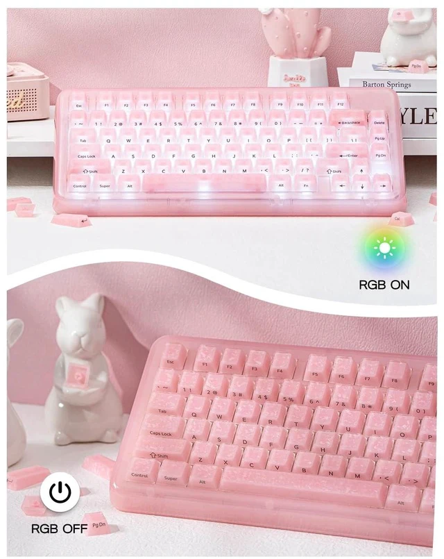 Alt view image 4 of 7 - Frost Jelly Keycaps Set, 126 Keys Forged Carbon Fiber Keycaps | Cherry Profile, ABS+PC, MX-Style Compatible for 61/68/84/87/98/100/104/108 ANSI Layout Mechanical Gaming Keyboards (Pink)
