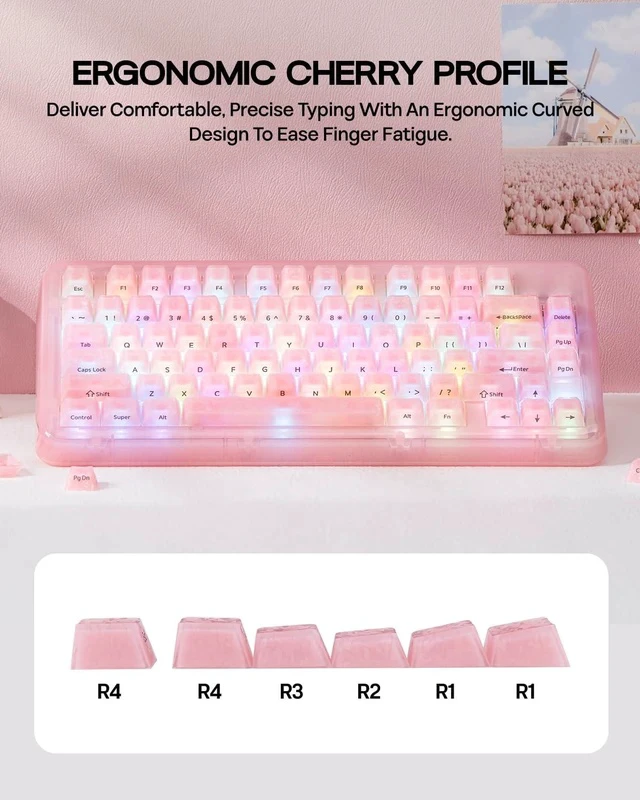 Alt view image 5 of 7 - Frost Jelly Keycaps Set, 126 Keys Forged Carbon Fiber Keycaps | Cherry Profile, ABS+PC, MX-Style Compatible for 61/68/84/87/98/100/104/108 ANSI Layout Mechanical Gaming Keyboards (Pink)