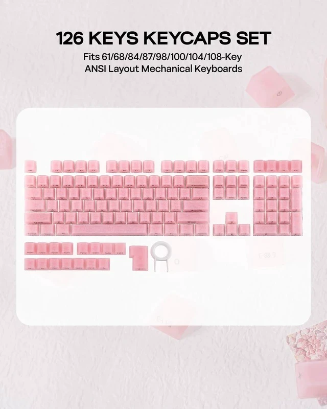 Alt view image 7 of 7 - Frost Jelly Keycaps Set, 126 Keys Forged Carbon Fiber Keycaps | Cherry Profile, ABS+PC, MX-Style Compatible for 61/68/84/87/98/100/104/108 ANSI Layout Mechanical Gaming Keyboards (Pink)