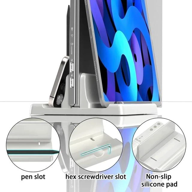Alt view image 3 of 7 - Vertical Laptop Stand Holder - Adjustable ABS Plastic Desktop Management Notebook Dock Space-Saving 3 in 1 Compatible with All MacBook Pro Air Mac HP Surface (White)
