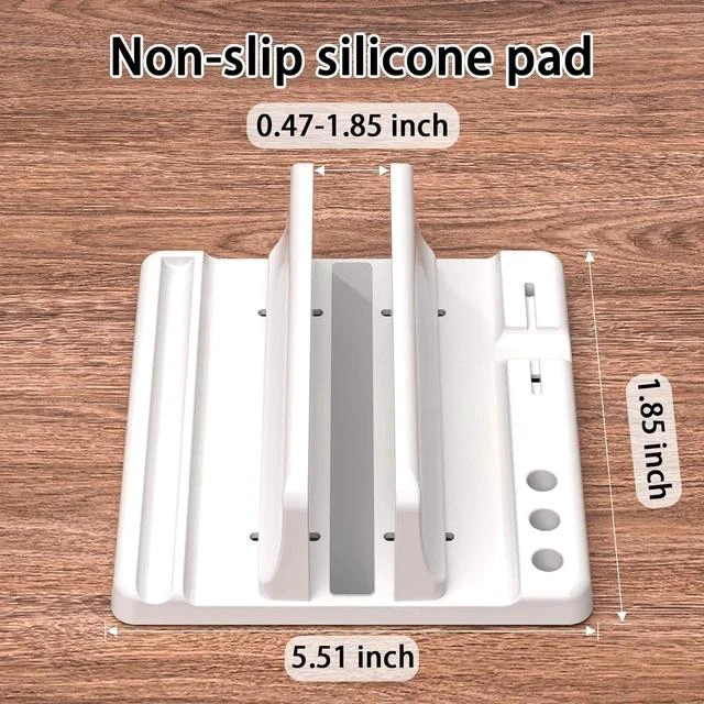 Alt view image 5 of 7 - Vertical Laptop Stand Holder - Adjustable ABS Plastic Desktop Management Notebook Dock Space-Saving 3 in 1 Compatible with All MacBook Pro Air Mac HP Surface (White)