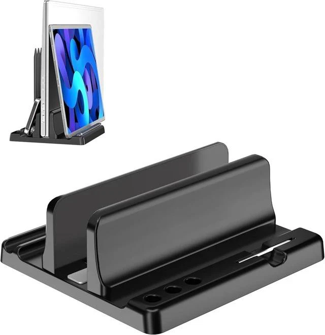 Main image of Vertical Laptop Stand Holder - Adjustable ABS Plastic Desktop Management Notebook Dock Space-Saving 3 in 1 Compatible with All MacBook Pro Air Mac HP Surface (Black)