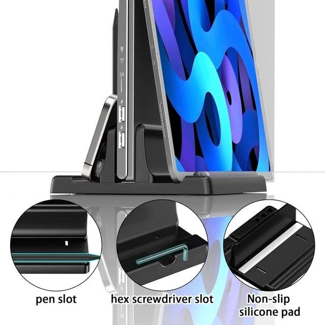 Alt view image 3 of 7 - Vertical Laptop Stand Holder - Adjustable ABS Plastic Desktop Management Notebook Dock Space-Saving 3 in 1 Compatible with All MacBook Pro Air Mac HP Surface (Black)