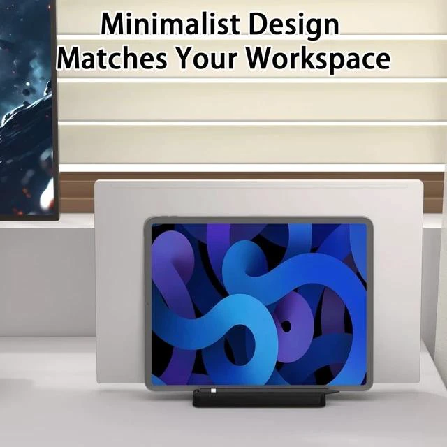 Alt view image 4 of 7 - Vertical Laptop Stand Holder - Adjustable ABS Plastic Desktop Management Notebook Dock Space-Saving 3 in 1 Compatible with All MacBook Pro Air Mac HP Surface (Black)