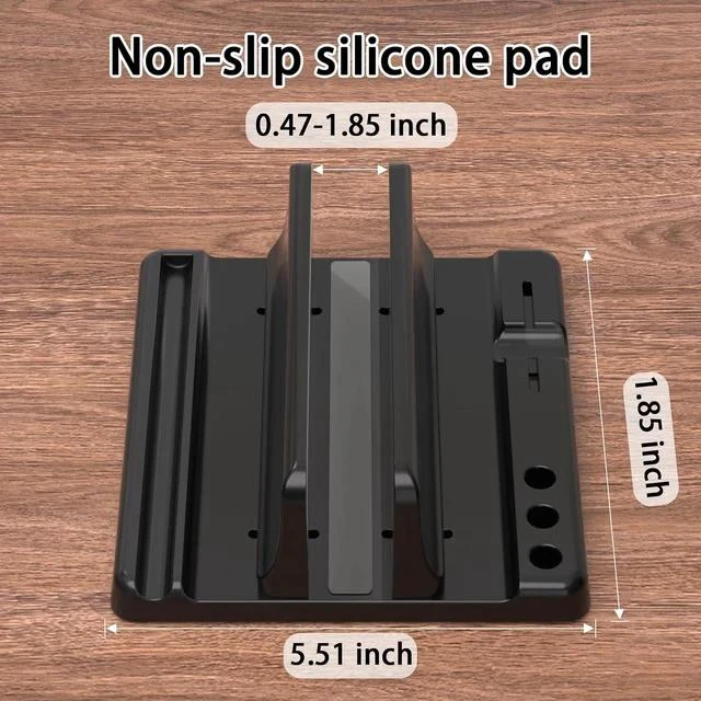 Alt view image 5 of 7 - Vertical Laptop Stand Holder - Adjustable ABS Plastic Desktop Management Notebook Dock Space-Saving 3 in 1 Compatible with All MacBook Pro Air Mac HP Surface (Black)