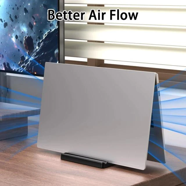 Alt view image 6 of 7 - Vertical Laptop Stand Holder - Adjustable ABS Plastic Desktop Management Notebook Dock Space-Saving 3 in 1 Compatible with All MacBook Pro Air Mac HP Surface (Black)