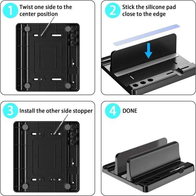 Alt view image 7 of 7 - Vertical Laptop Stand Holder - Adjustable ABS Plastic Desktop Management Notebook Dock Space-Saving 3 in 1 Compatible with All MacBook Pro Air Mac HP Surface (Black)