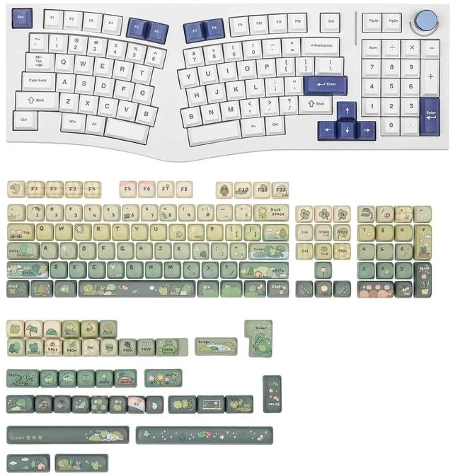 Main image of Alice98 Ergonomic Gaming Keyboard with Rainy Froggy Day Keycaps