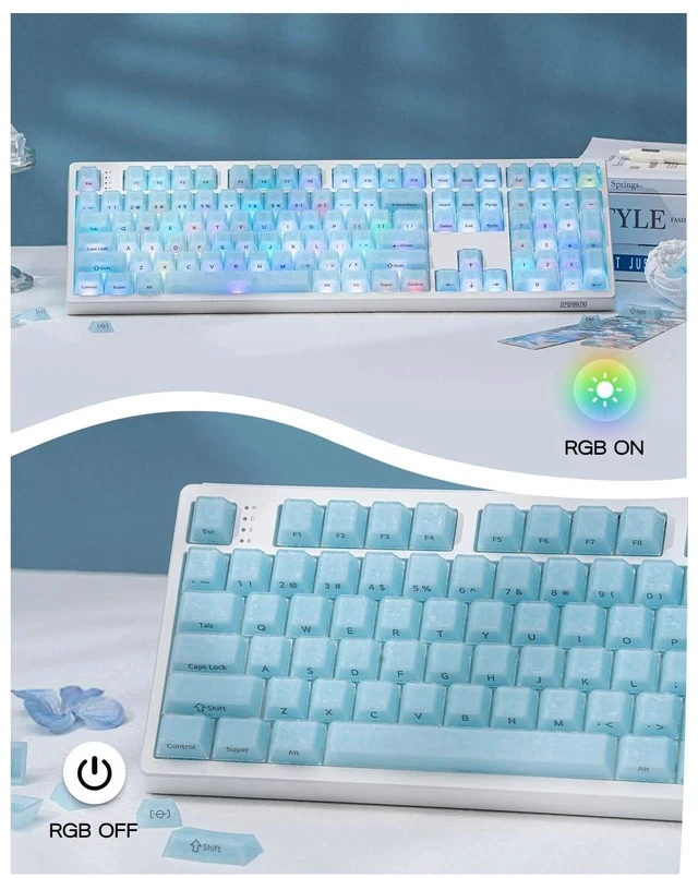 Alt view image 4 of 7 - Frost Jelly Keycaps Set, 126 Keys Forged Carbon Fiber Keycaps | Cherry Profile, ABS+PC, MX-Style Compatible for 61/68/84/87/98/100/104/108 ANSI Layout Mechanical Gaming Keyboards (Blue)