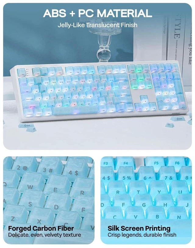 Alt view image 6 of 7 - Frost Jelly Keycaps Set, 126 Keys Forged Carbon Fiber Keycaps | Cherry Profile, ABS+PC, MX-Style Compatible for 61/68/84/87/98/100/104/108 ANSI Layout Mechanical Gaming Keyboards (Blue)