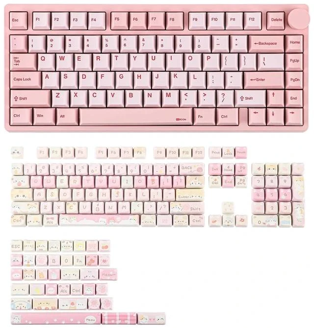 Main image of Moonshadow V2 Gaming Keyboard with Meow Meow Squad Keycaps Set