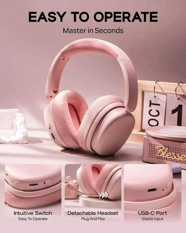 Alt view image 7 of 7 - X Aula G7 Pro Wireless Gaming Headset, Dual Mode BT5.3 & 2.4GHz, 7.1 Surround Sound, 80+ Hour Battery, RGB Light, with Noise Canceling Mic for PS5, PS4, Switch, PC (Pink)