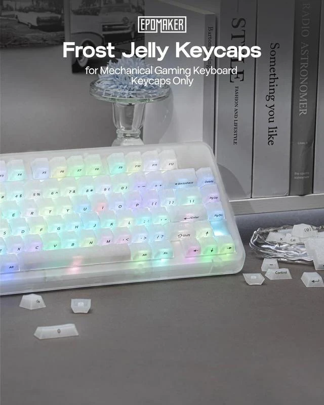 Alt view image 2 of 7 - Frost Jelly Keycaps Set, 126 Keys Forged Carbon Fiber Keycaps | Cherry Profile, ABS+PC, MX-Style Compatible for 61/68/84/87/98/100/104/108 ANSI Layout Mechanical Gaming Keyboards (White)