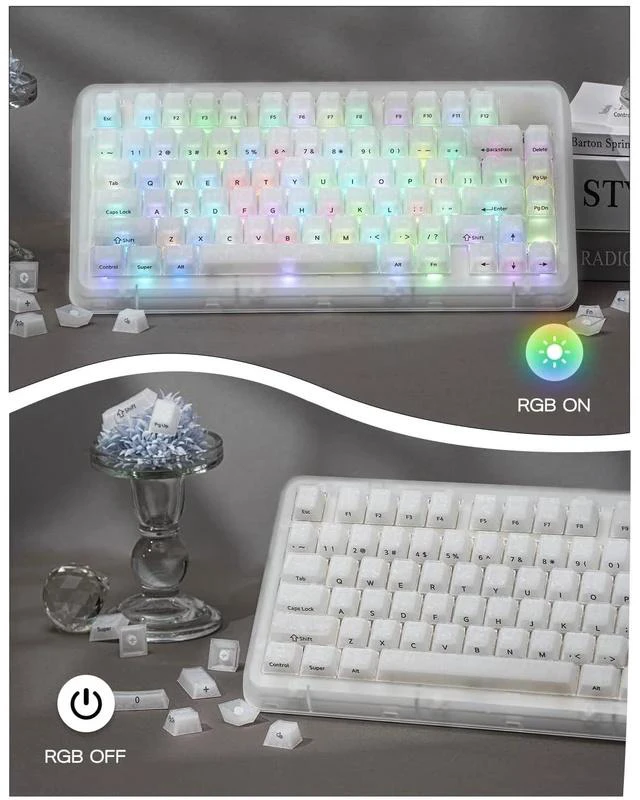Alt view image 4 of 7 - Frost Jelly Keycaps Set, 126 Keys Forged Carbon Fiber Keycaps | Cherry Profile, ABS+PC, MX-Style Compatible for 61/68/84/87/98/100/104/108 ANSI Layout Mechanical Gaming Keyboards (White)