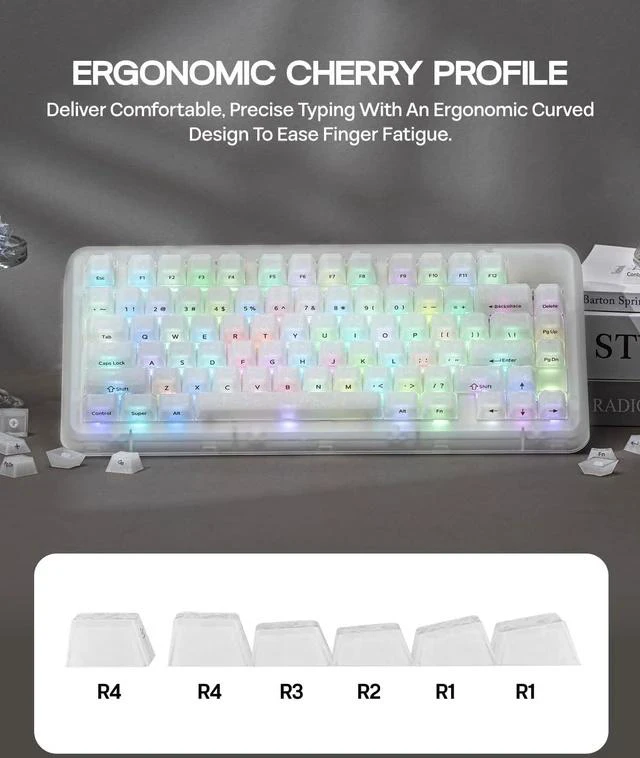 Alt view image 5 of 7 - Frost Jelly Keycaps Set, 126 Keys Forged Carbon Fiber Keycaps | Cherry Profile, ABS+PC, MX-Style Compatible for 61/68/84/87/98/100/104/108 ANSI Layout Mechanical Gaming Keyboards (White)
