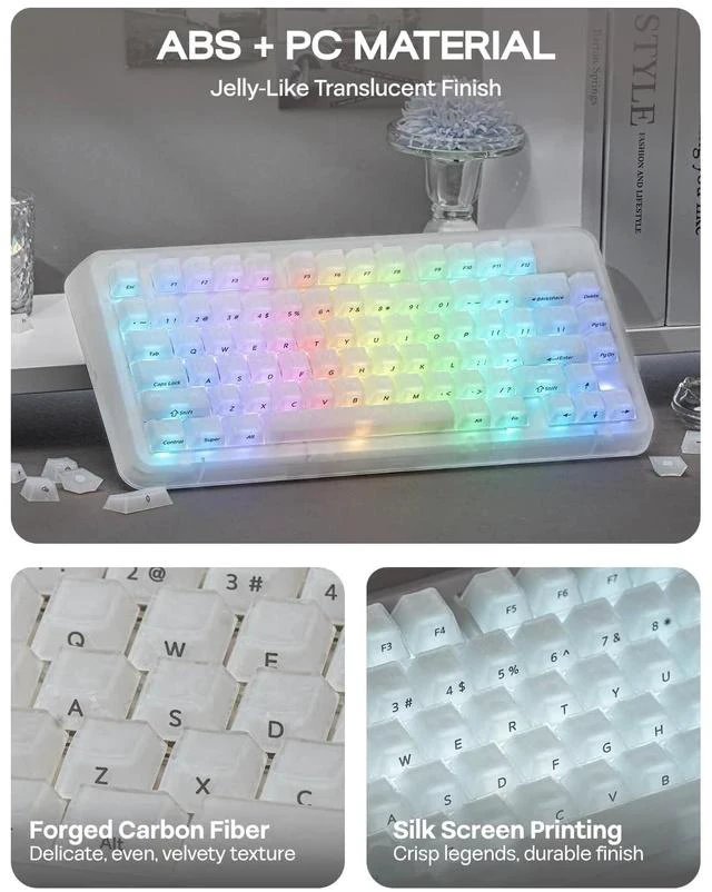 Alt view image 6 of 7 - Frost Jelly Keycaps Set, 126 Keys Forged Carbon Fiber Keycaps | Cherry Profile, ABS+PC, MX-Style Compatible for 61/68/84/87/98/100/104/108 ANSI Layout Mechanical Gaming Keyboards (White)