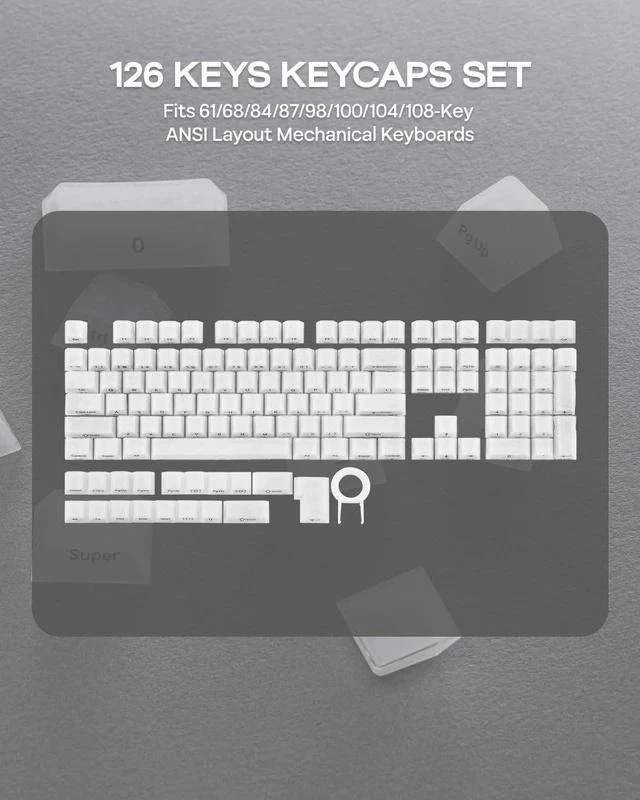 Alt view image 7 of 7 - Frost Jelly Keycaps Set, 126 Keys Forged Carbon Fiber Keycaps | Cherry Profile, ABS+PC, MX-Style Compatible for 61/68/84/87/98/100/104/108 ANSI Layout Mechanical Gaming Keyboards (White)