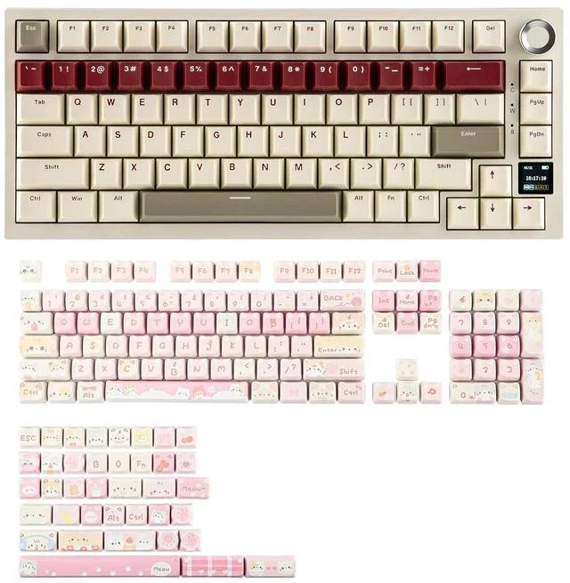 Main image of Ajazz AK820 Pro 75% Gaming Keyboard with KiiBOOM Cute Cat Keycaps Set