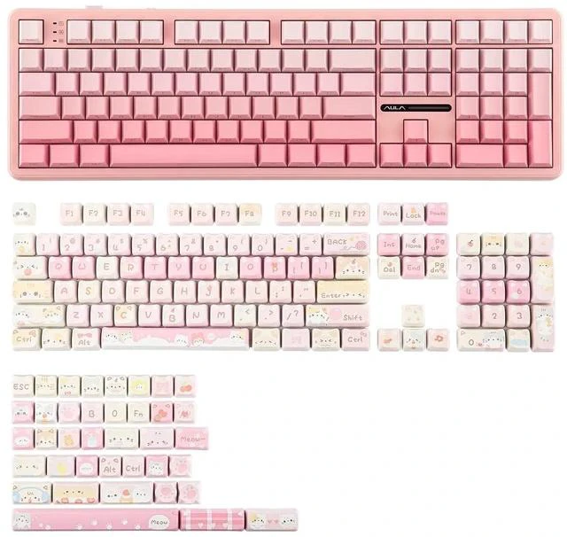 Main image of Aula F108 100% Gaming Keyboard with KiiBoom x Maorbeng Meow Meow Squad Keycaps Set